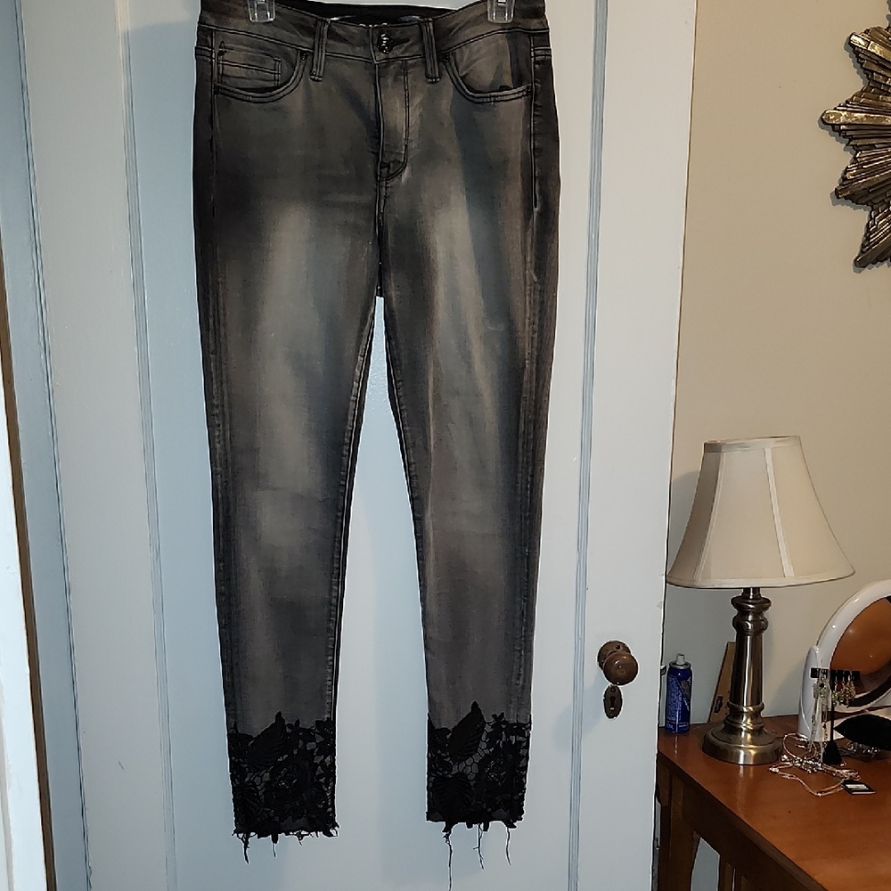 Seven7 Brand Gray Embellished Lace Cuff Jeans Size 6.